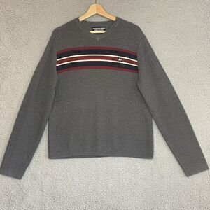 Vintage Y2K Abercrombie & Fitch Sweater Mens Sz M Gray Stripe V Neck Logo